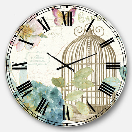 Vintage Floral Birdcage II - Traditional Wall CLock