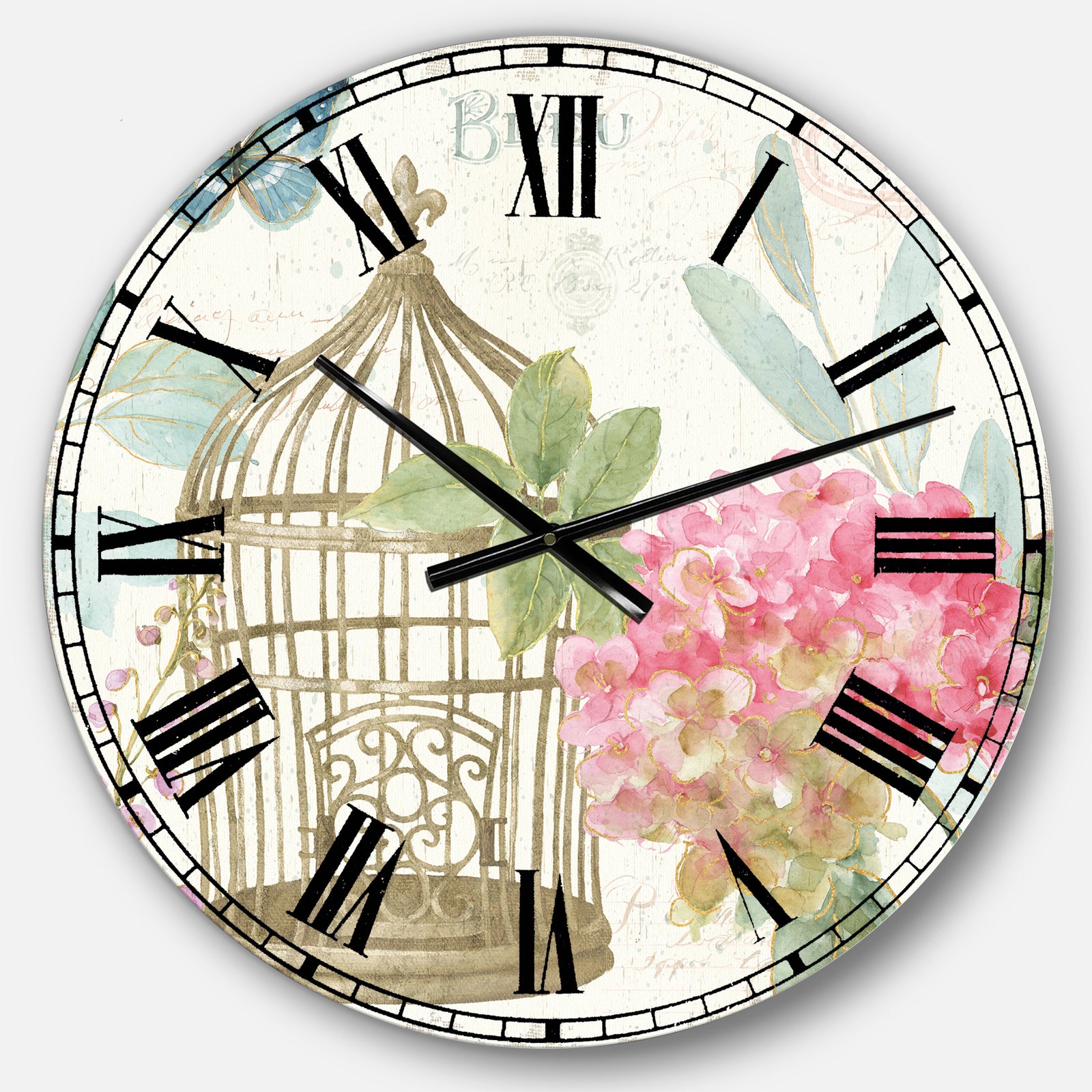 Vintage Floral Birdcage I - Traditional Large Wall CLock