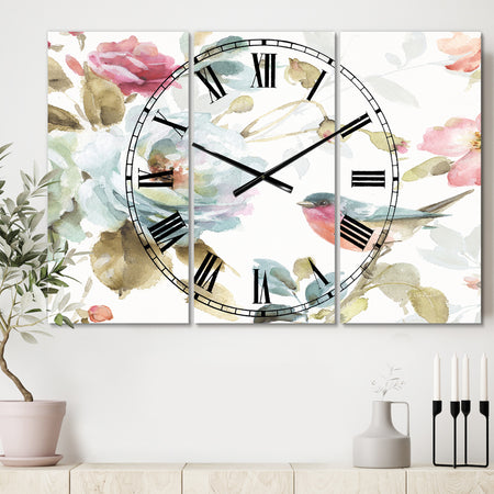 Beautiful Bird Romance I - Cottage 3 Panels Oversized Wall CLock