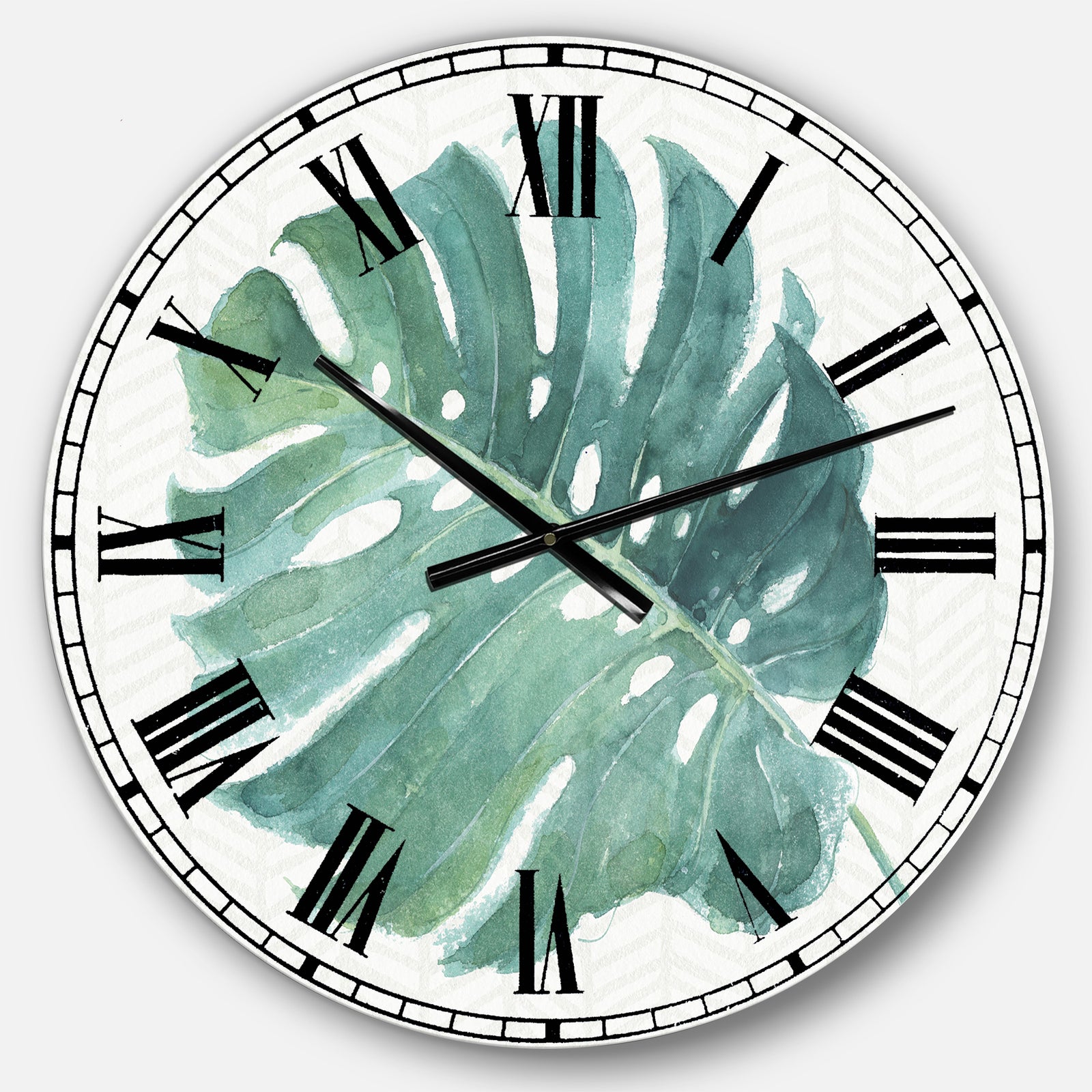 Mixed Botanical Green Leaves IV - Cottage Large Wall CLock