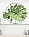 Mixed Botanical Green Leaves V - Cottage 3 Panels Large Wall CLock