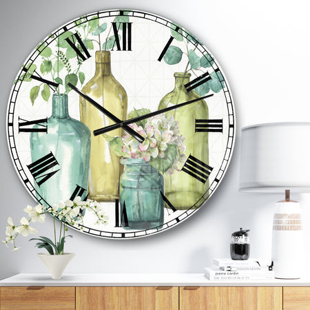 Mixed Botanical Green Leaves VIII - Cottage Oversized Wall CLock