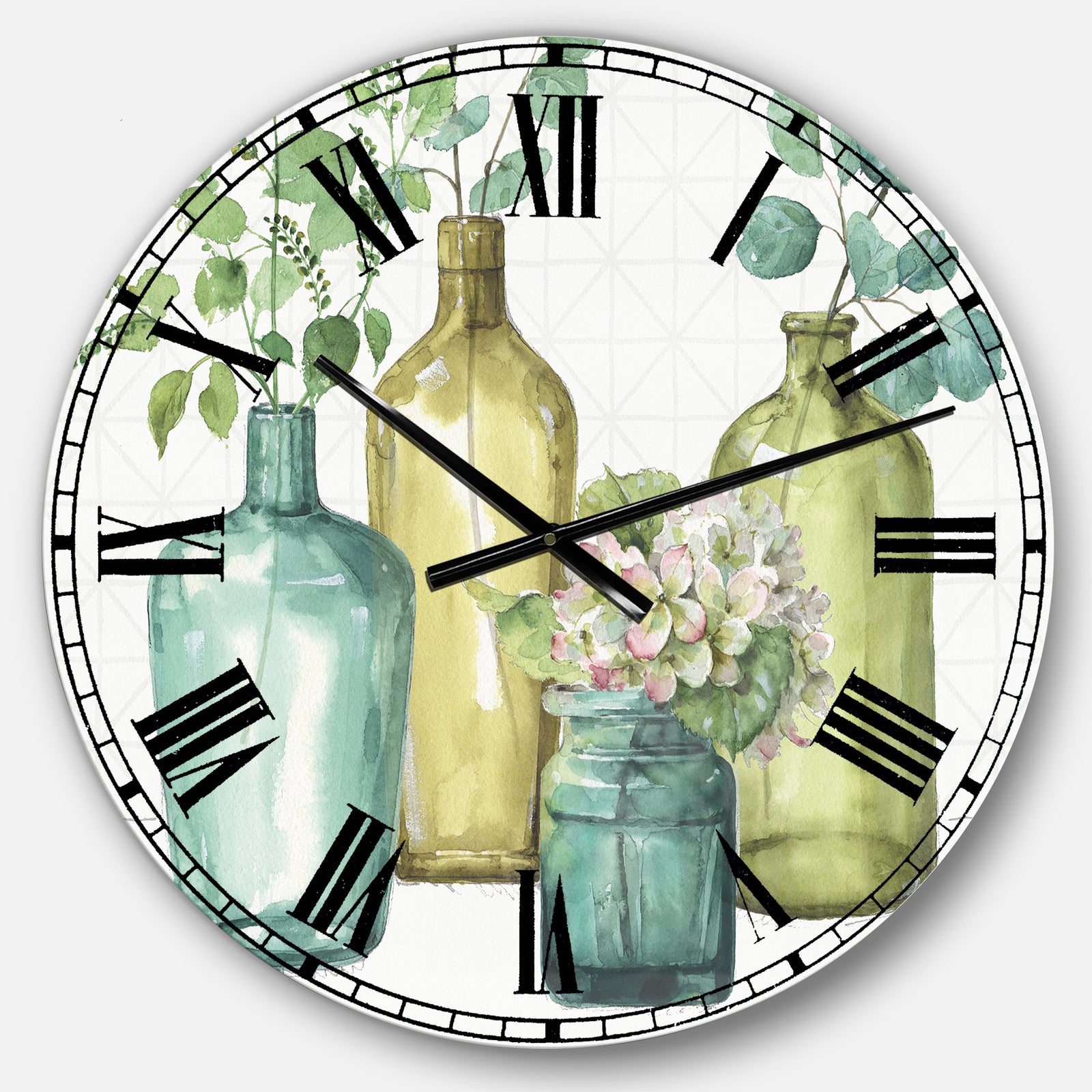 Mixed Botanical Green Leaves VIII - Cottage Oversized Wall CLock