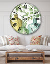 Mixed Botanical Green Leaves IX - Cottage Large Wall CLock