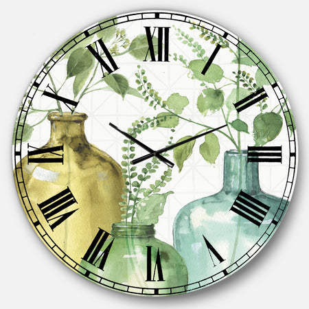 Mixed Botanical Green Leaves IX - Cottage Large Wall CLock