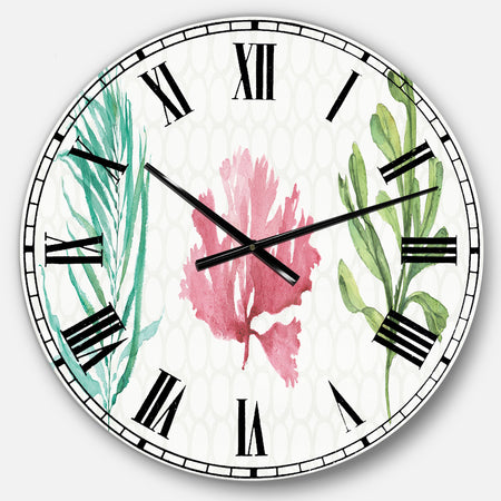Mixed Botanical Green Leaves II - Farmhouse Large Wall CLock