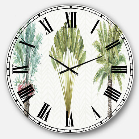 Mixed Botanical Greens palms II - Farmhouse Wall CLock