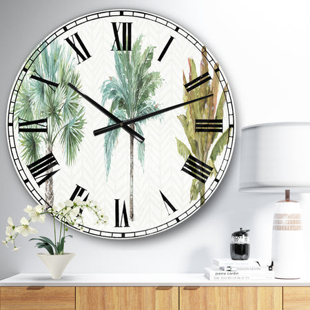 Mixed Botanical Greens palms I - Farmhouse Large Wall CLock