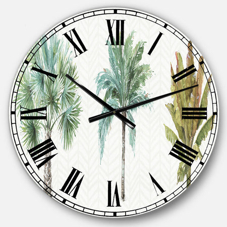 Mixed Botanical Greens palms I - Farmhouse Large Wall CLock