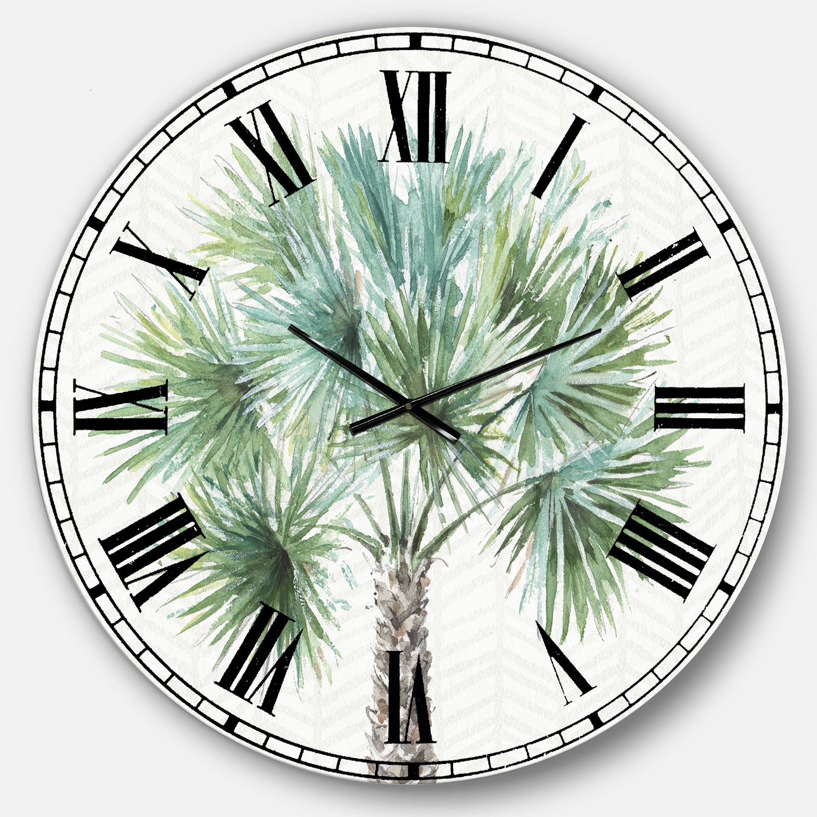 Mixed Botanical Greens palms III - Farmhouse Wall CLock
