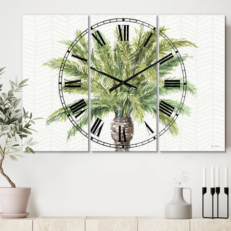 Porch & Den 'Botanical Greens palms IV - Tri-panel Metal Clock