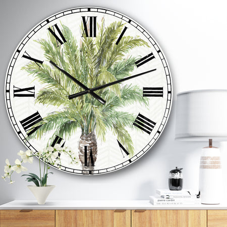 Porch & Den Mixed Botanical Greens palms IV - Farmhouse Oversized Metal Clock