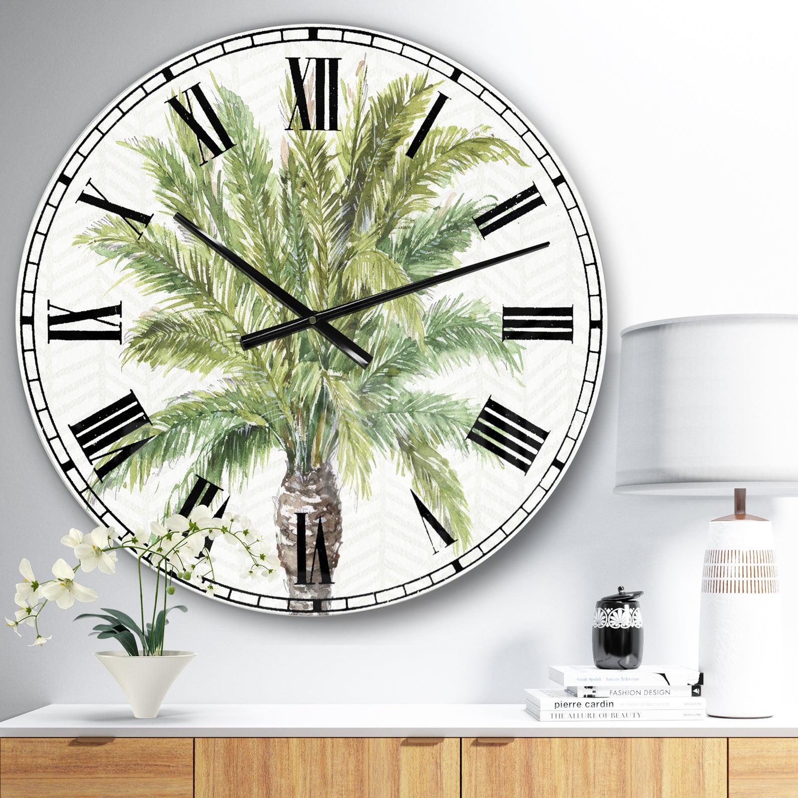 Porch & Den Mixed Botanical Greens palms IV - Farmhouse Oversized Metal Clock