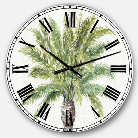 Porch & Den Mixed Botanical Greens palms IV - Farmhouse Oversized Metal Clock