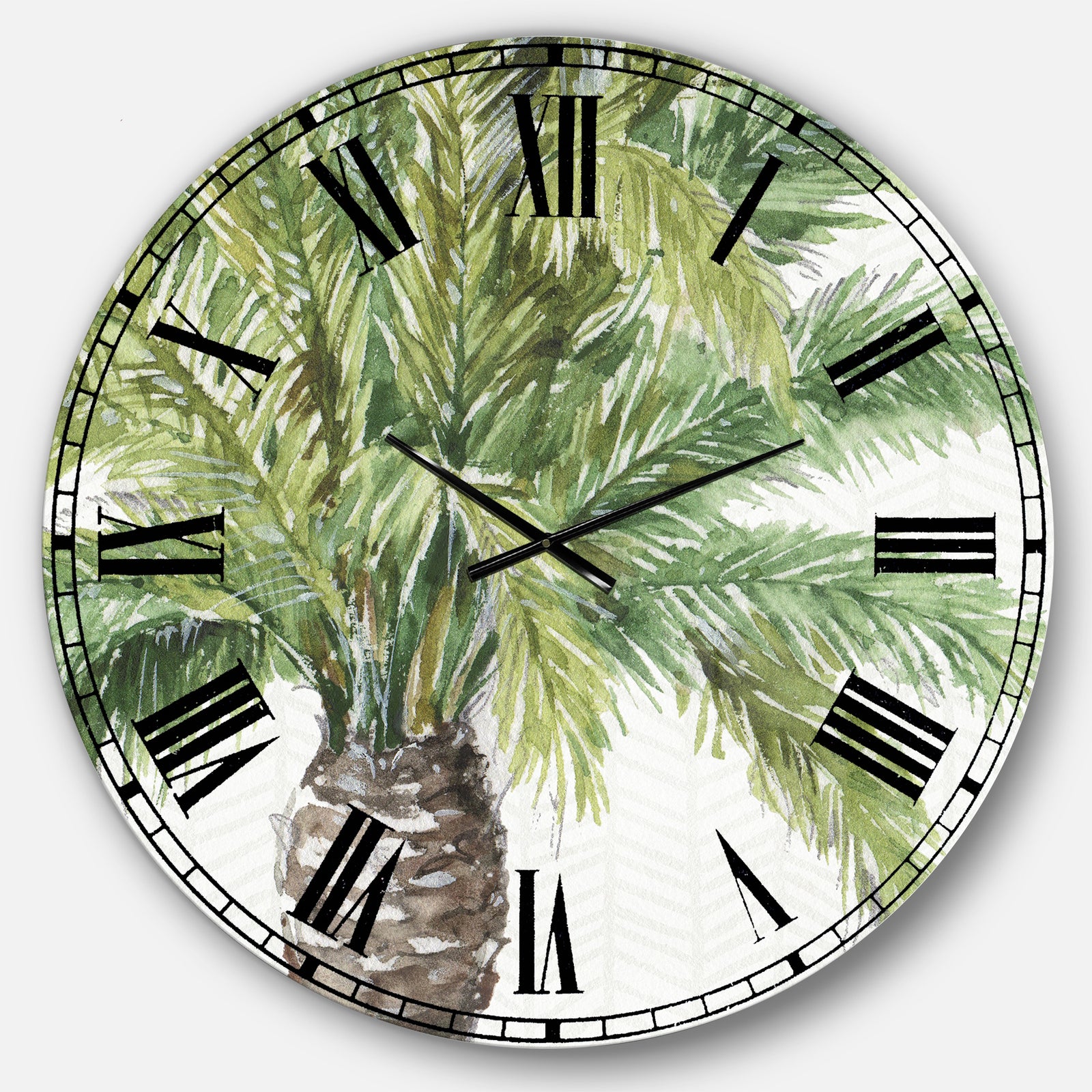 Mixed Botanical Greens palms V - Farmhouse Large Wall CLock