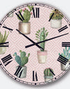 Potted Cactus on Pink Geometrical Pattern - Cottage Large Wall CLock