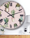 Potted Cactus on Pink Geometrical Pattern - Cottage Large Wall CLock