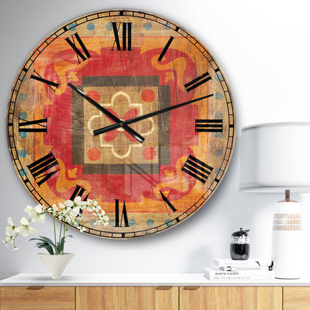 Moroccan Orange Tiles Collage II - Bohemian Chic Large Wall CLock