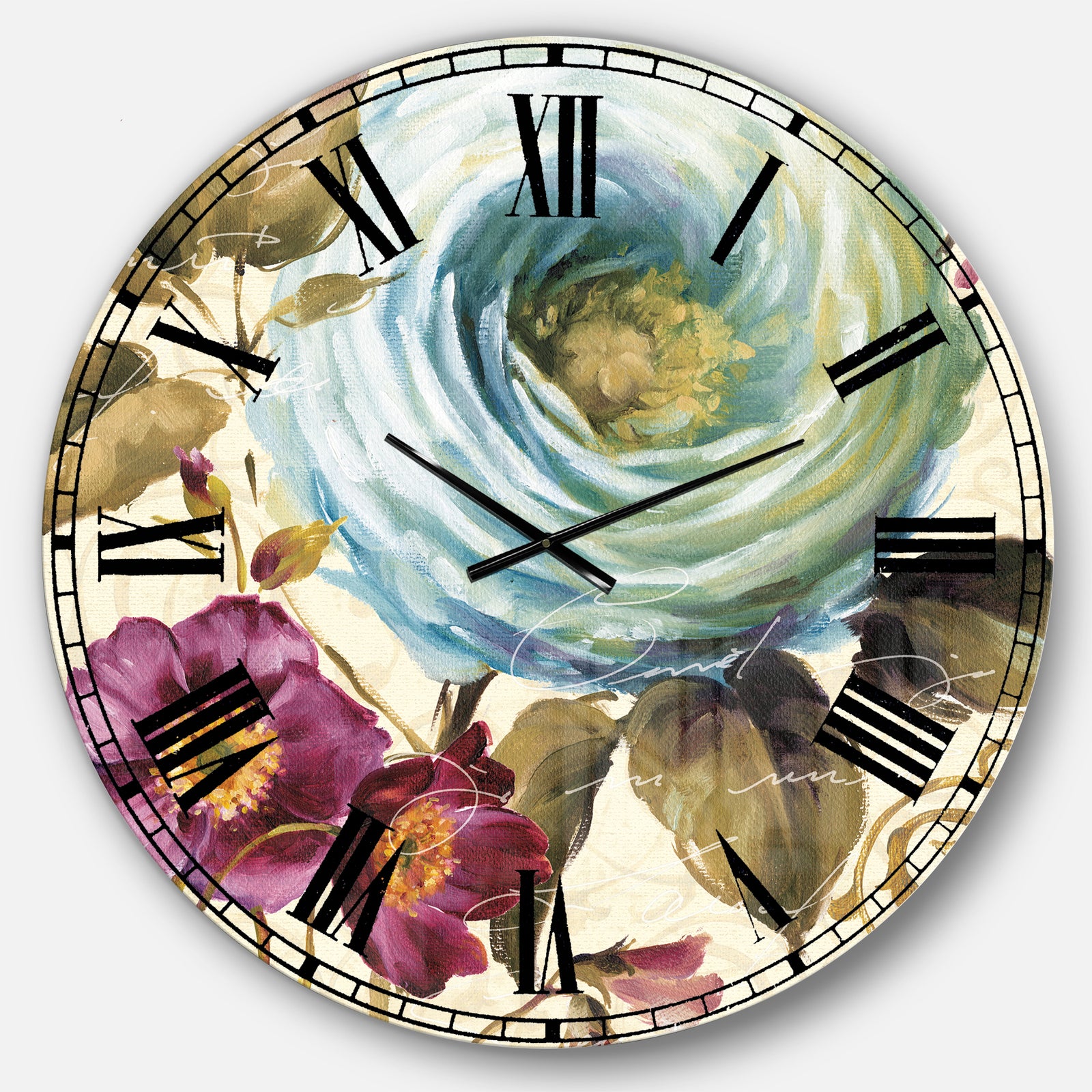Victorias Cream Flower - Traditional Large Wall CLock