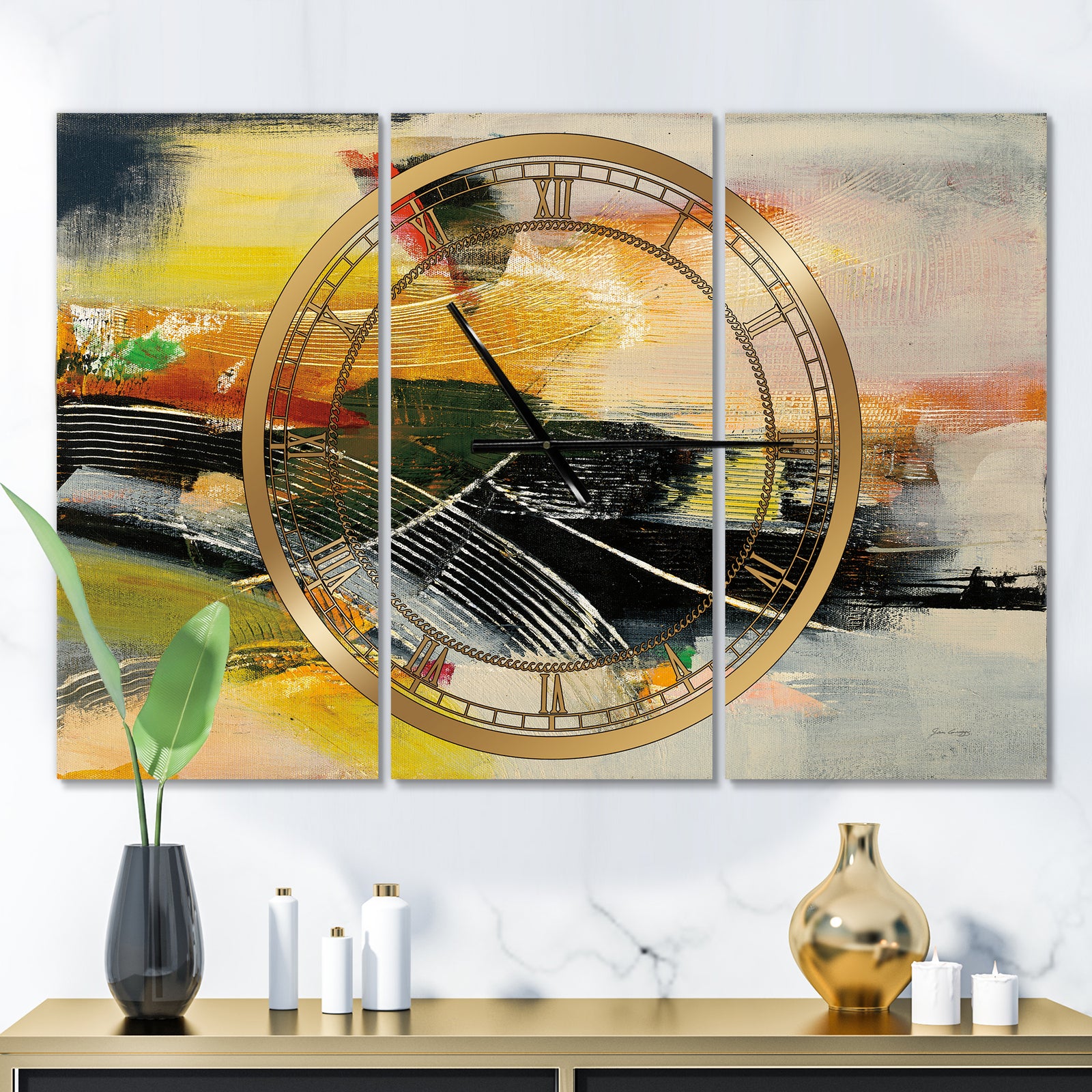 End of the Orange Rainbow I - Glam 3 Panels Oversized Wall CLock