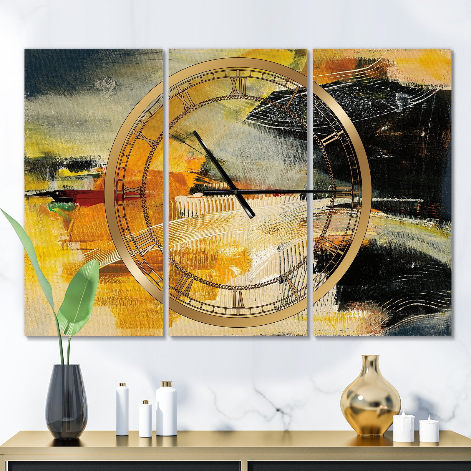 End of the Orange Rainbow II - Glam 3 Panels Oversized Wall CLock