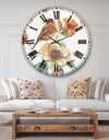 Farmhouse Bird on Flower Branch - Traditional Large Wall CLock