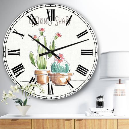 Desert Botanical Bloom I - Cabin & Lodge Large Wall CLock