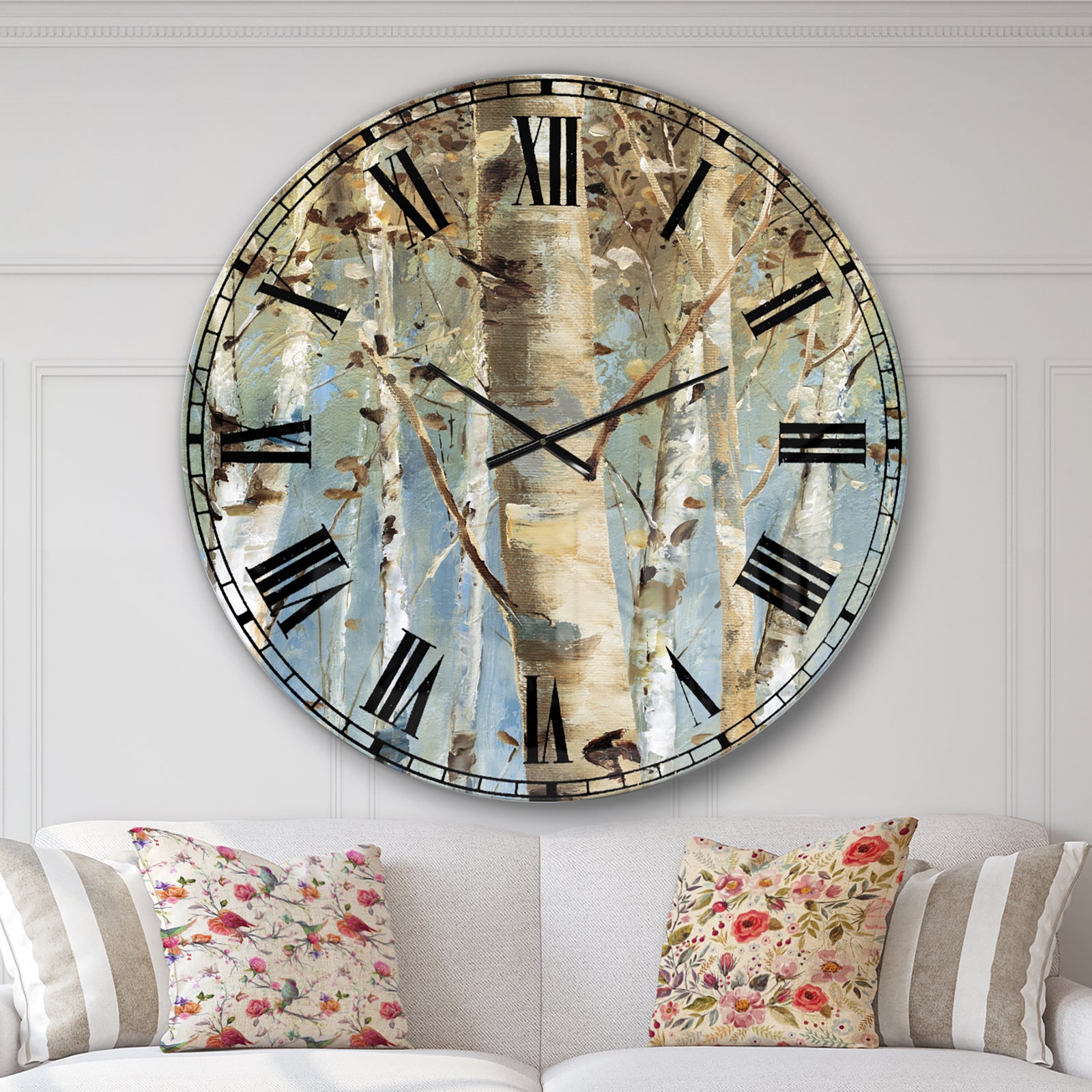 White Birch Forest II - Modern Farmhouse Oversized Wall CLock