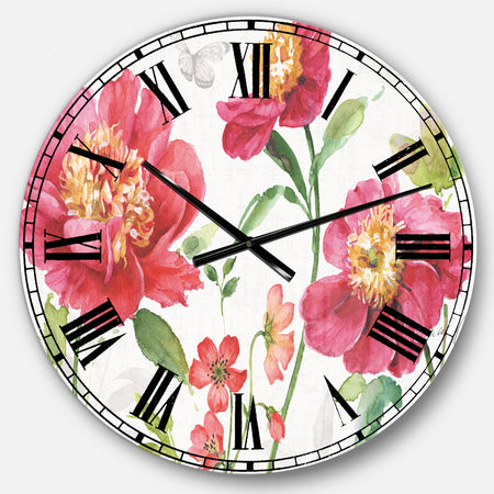 Red Spring flowers and Butterfly - Cabin & Lodge Large Wall CLock