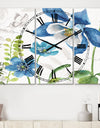 Blue Columbine Flowers With Butterfly - Cottage 3 Panels Large Wall CLock