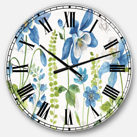 Bluebell and Columbine Wild Flowers with Butterfly - Cabin & Lodge Large Wall CLock