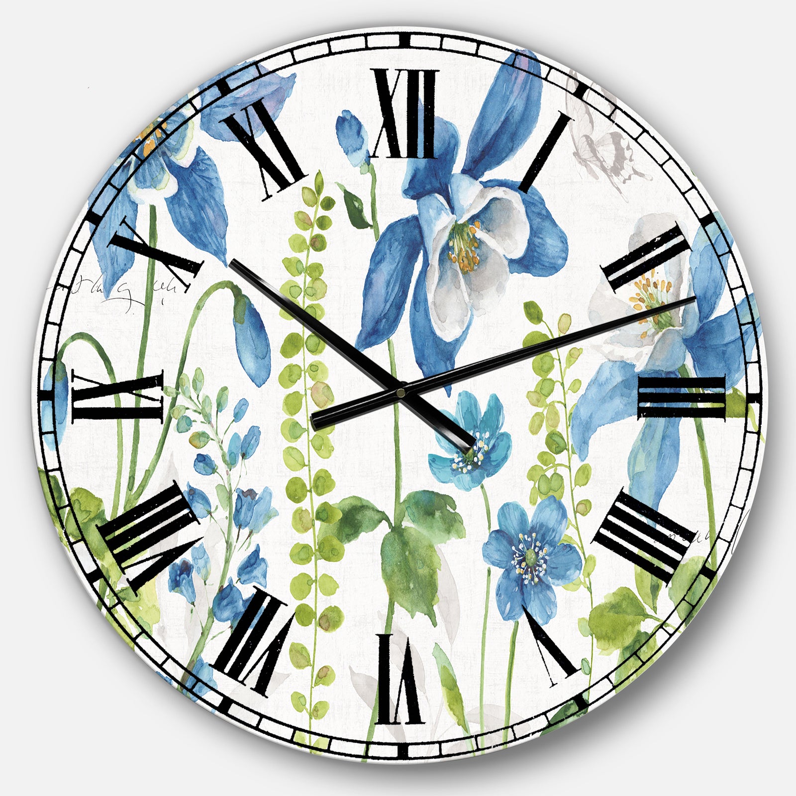 Bluebell and Columbine Wild Flowers with Butterfly - Cabin & Lodge Large Wall CLock