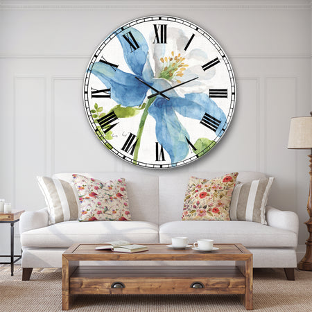 Blue Columbine Wild Flower with Ferns - Cabin & Lodge Large Wall CLock