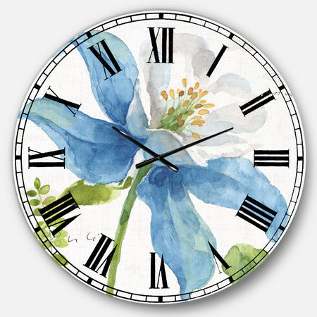 Blue Columbine Wild Flower with Ferns - Cabin & Lodge Large Wall CLock