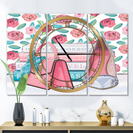 Pink Fashion high heels I - Glam 3 Panels Oversized Wall CLock