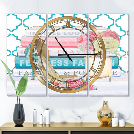 Pink Fashion high heels II - Glam 3 Panels Large Wall CLock