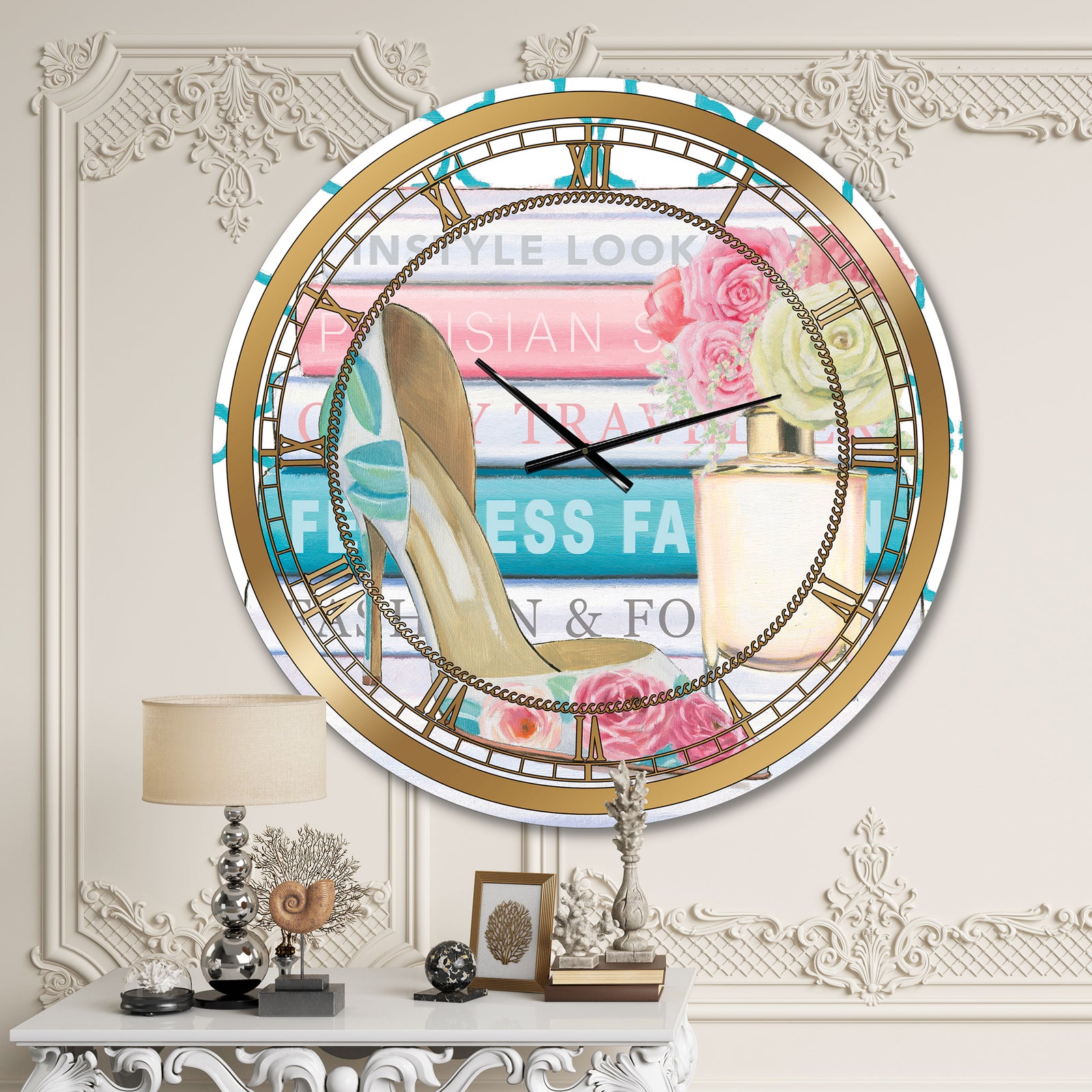 Pink Fashion high heels II - Posh & Luxe Large Wall CLock