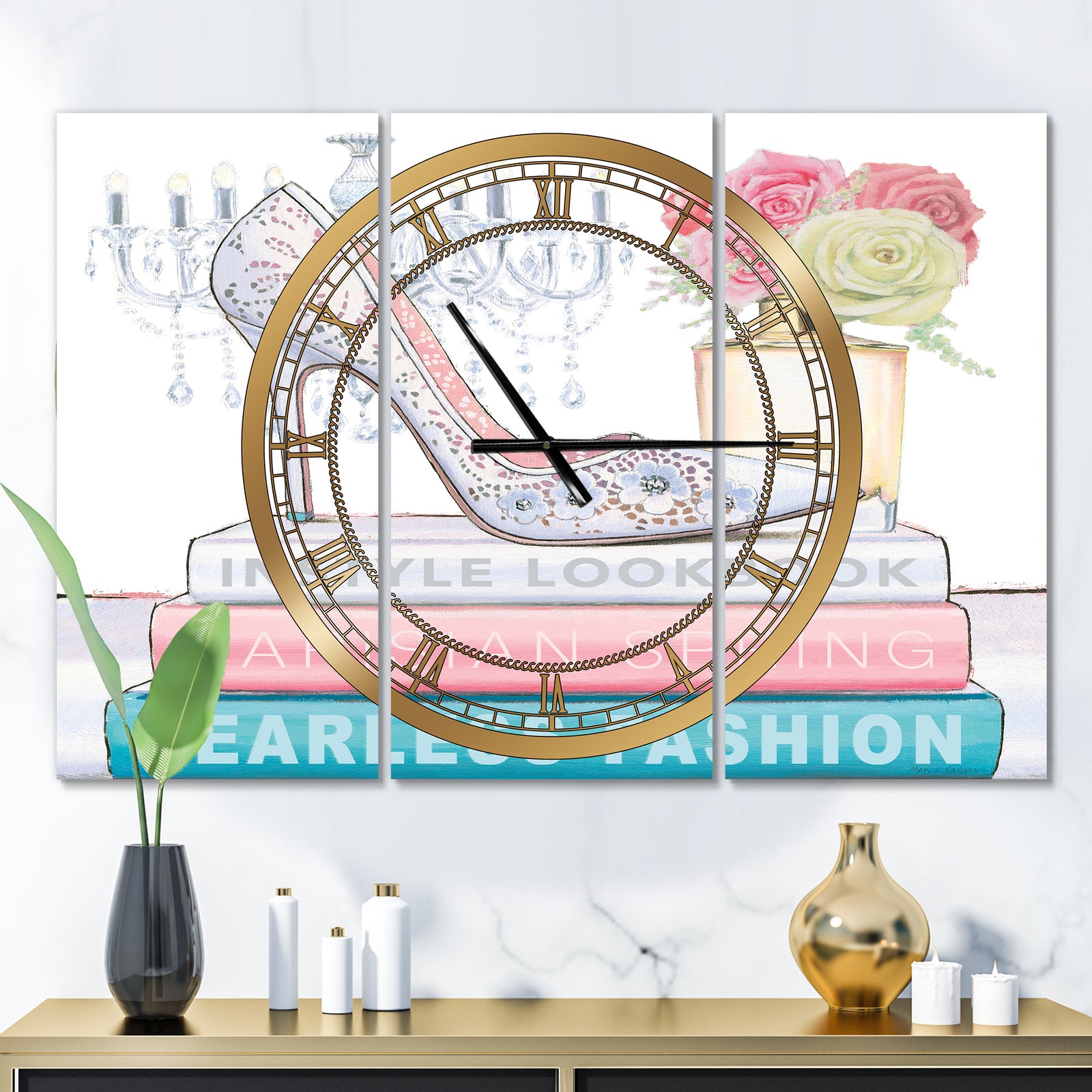 Pink Fashion high heels III - Glam 3 Panels Oversized Wall CLock