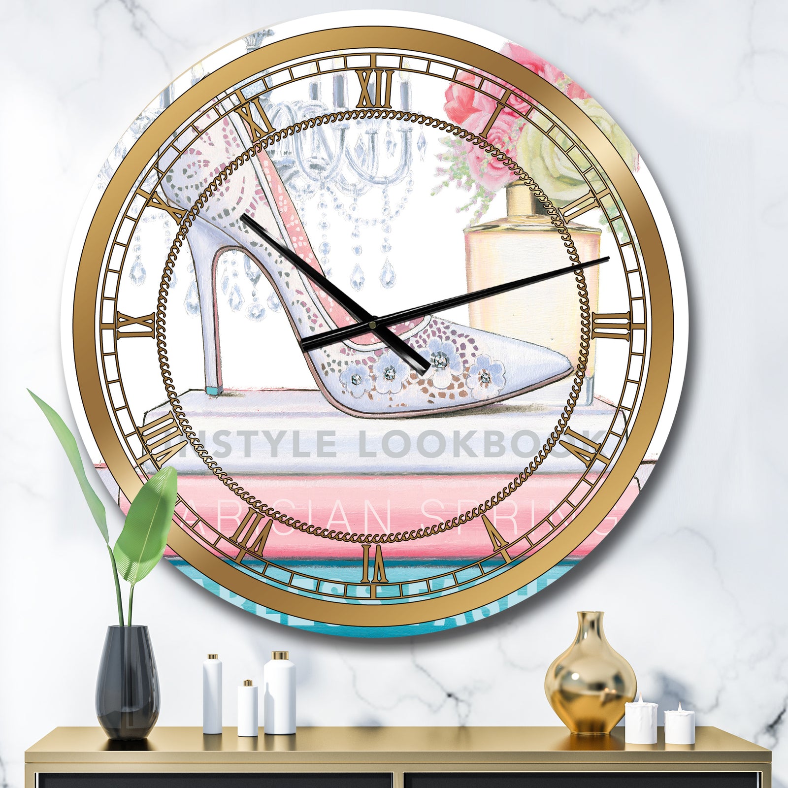 Pink Fashion high heels III - Posh & Luxe Large Wall CLock