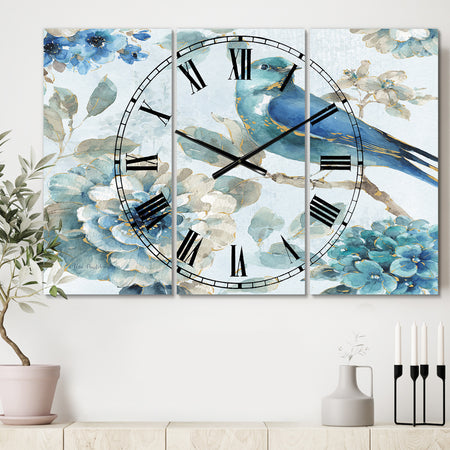 Indigold Watercolor Lovely bird II - Cottage 3 Panels Oversized Wall CLock