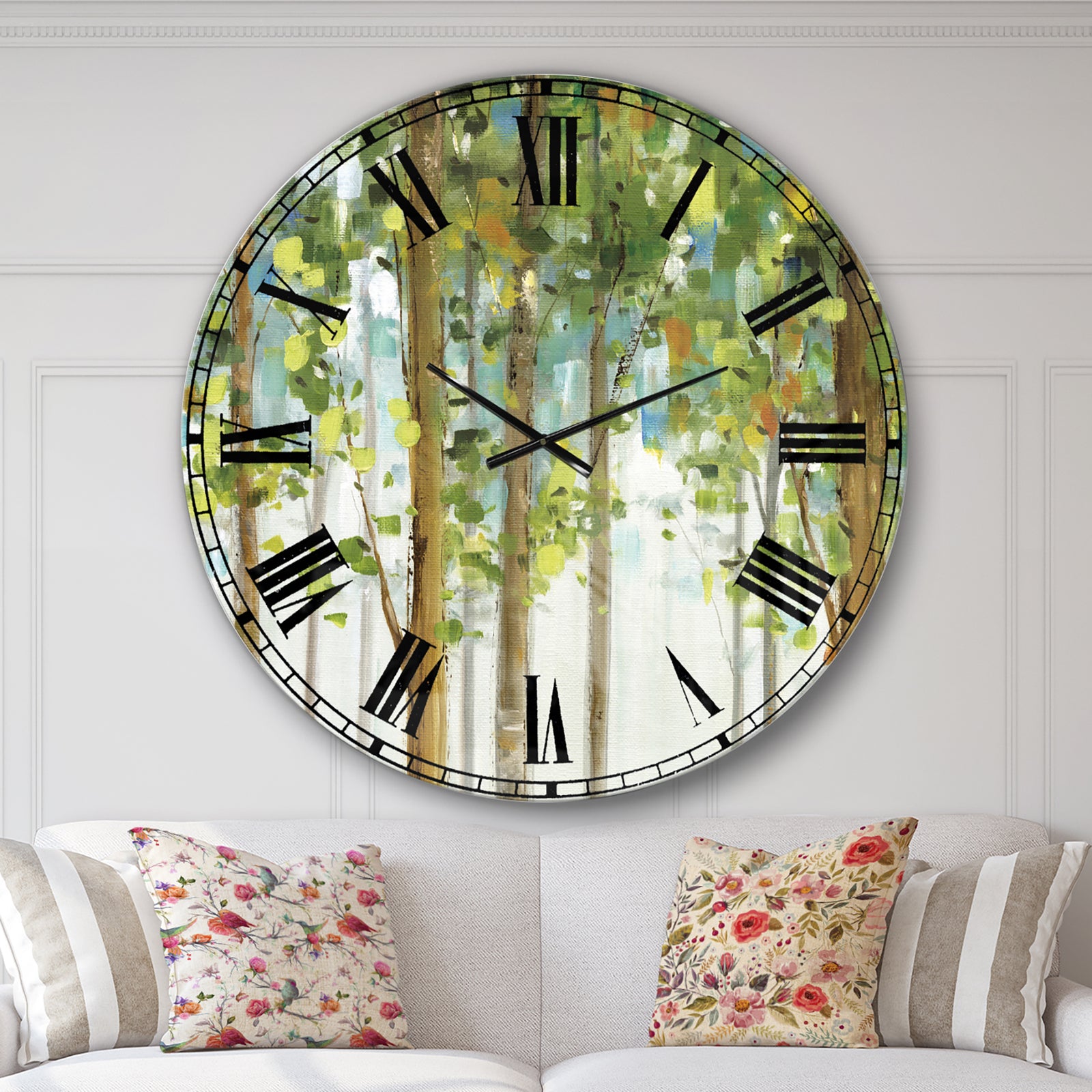 Green Forest Study - Modern Farmhouse Large Wall CLock