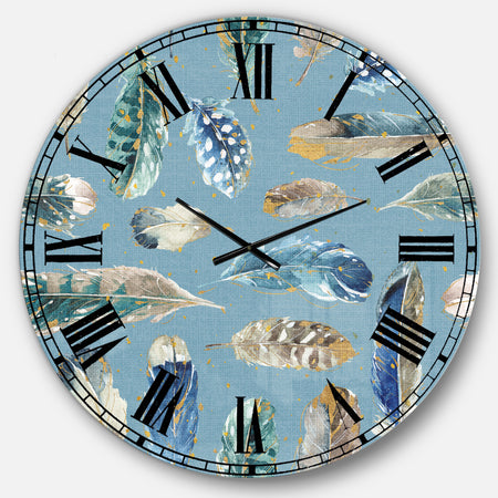 Indigold Feathers Turquoise Pattern - Floral Large Wall CLock