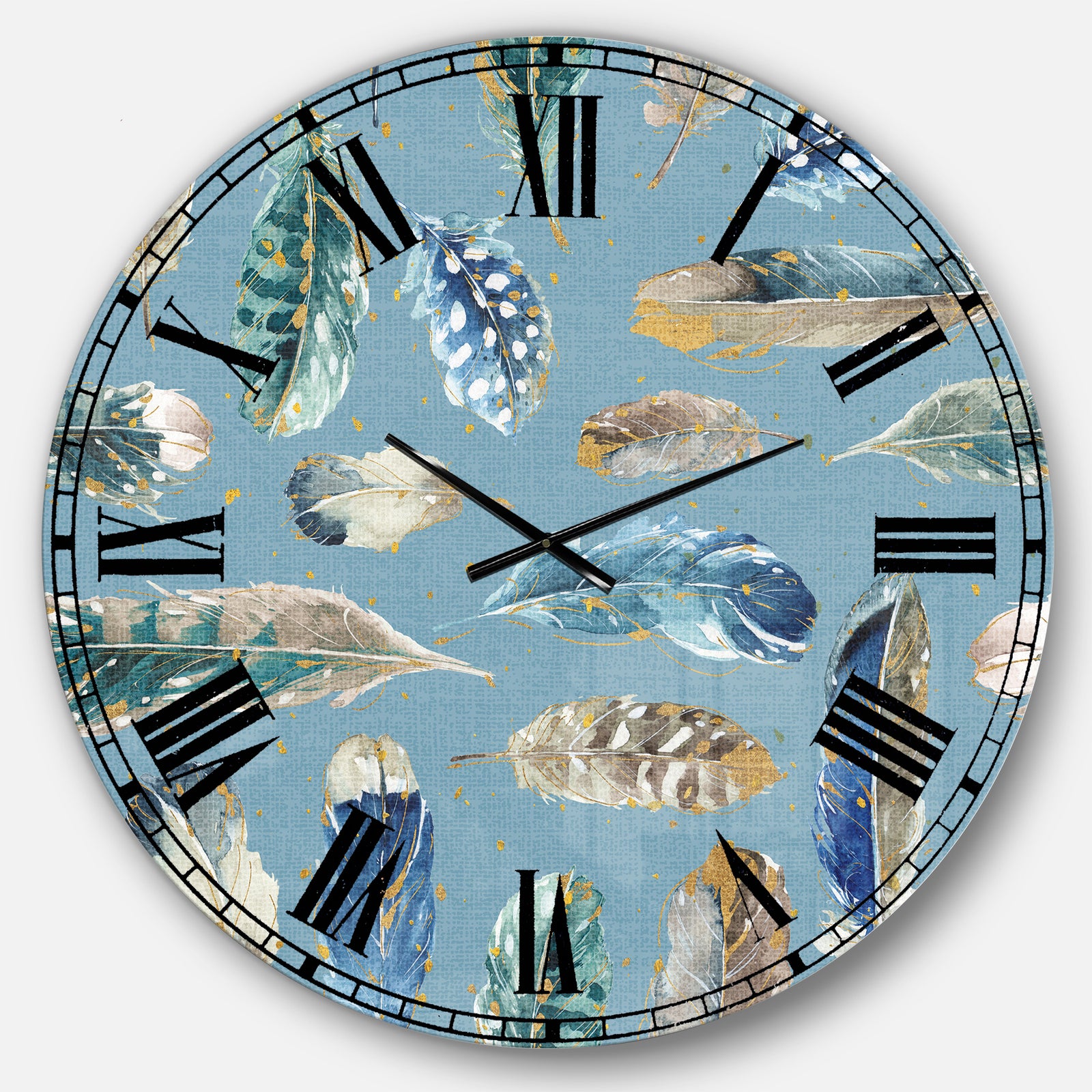 Indigold Feathers Turquoise Pattern - Floral Large Wall CLock