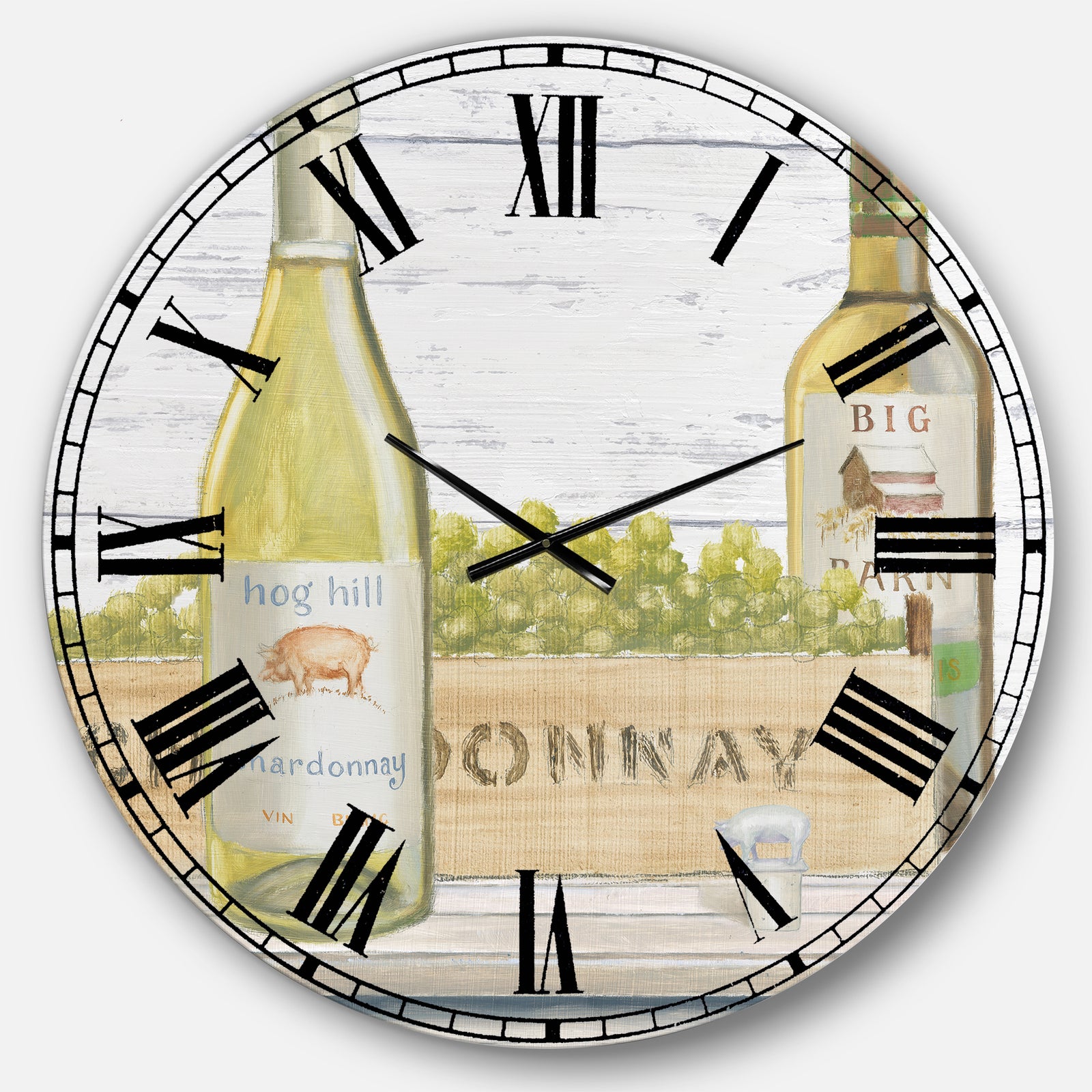 White Chardonnay Wine Bottles - Food and Beverage Oversized Wall CLock