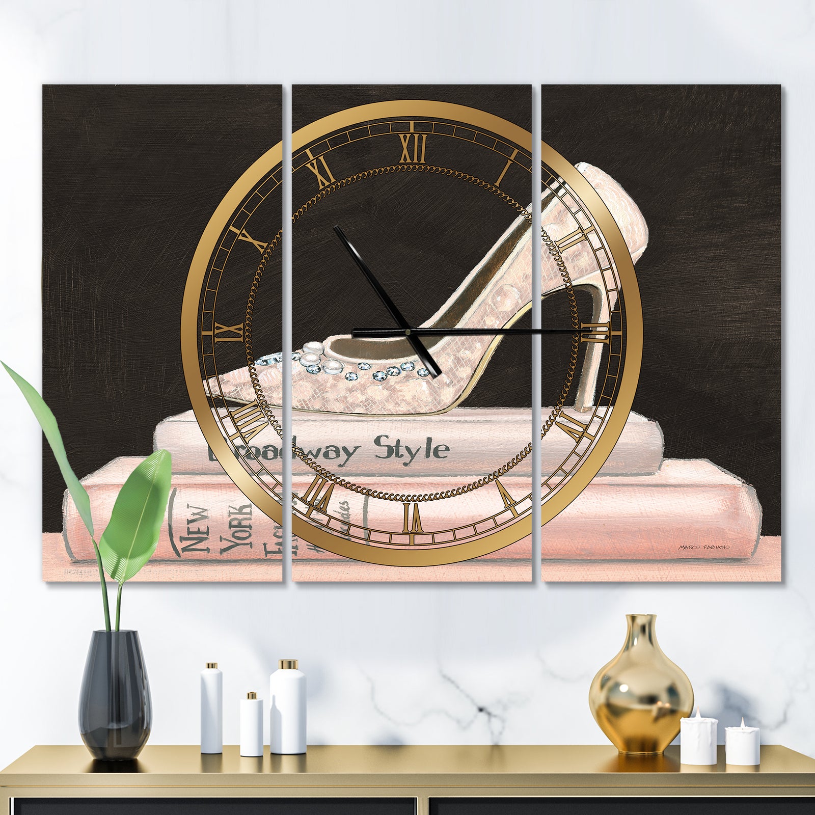Pink Fashion & Glam high heels II - Glam 3 Panels Oversized Wall CLock