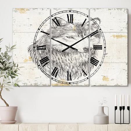 Wolf Wild and Beautiful III - Cottage 3 Panels Oversized Wall CLock