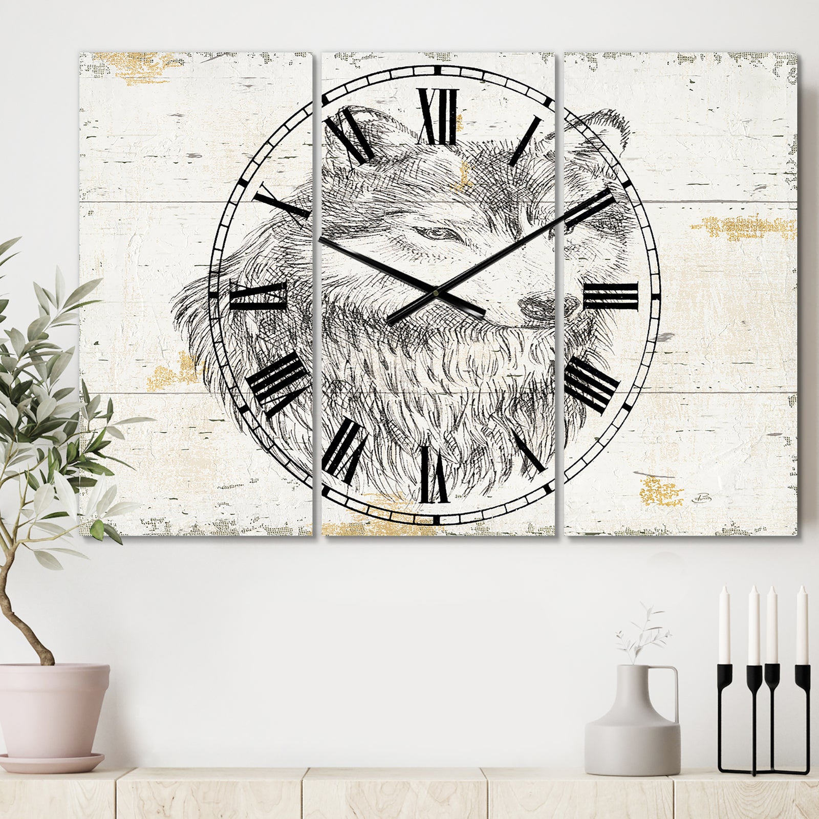 Wolf Wild and Beautiful III - Cottage 3 Panels Oversized Wall CLock