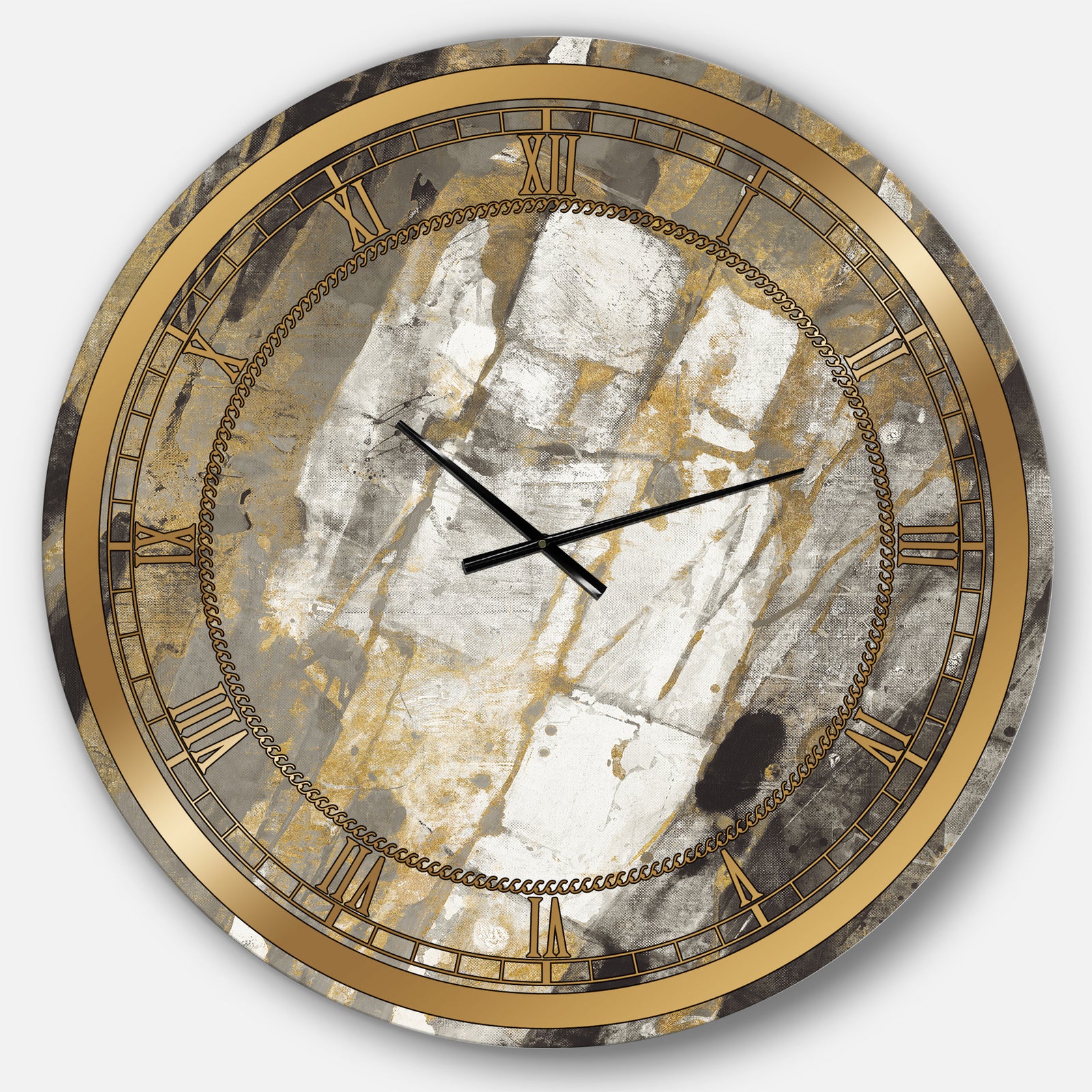 Gold, Black and White Hanpainted Abstract - Glam Large Wall CLock