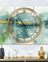 Blue Watercolor Impression with Gold - Glam 3 Panels Oversized Wall CLock