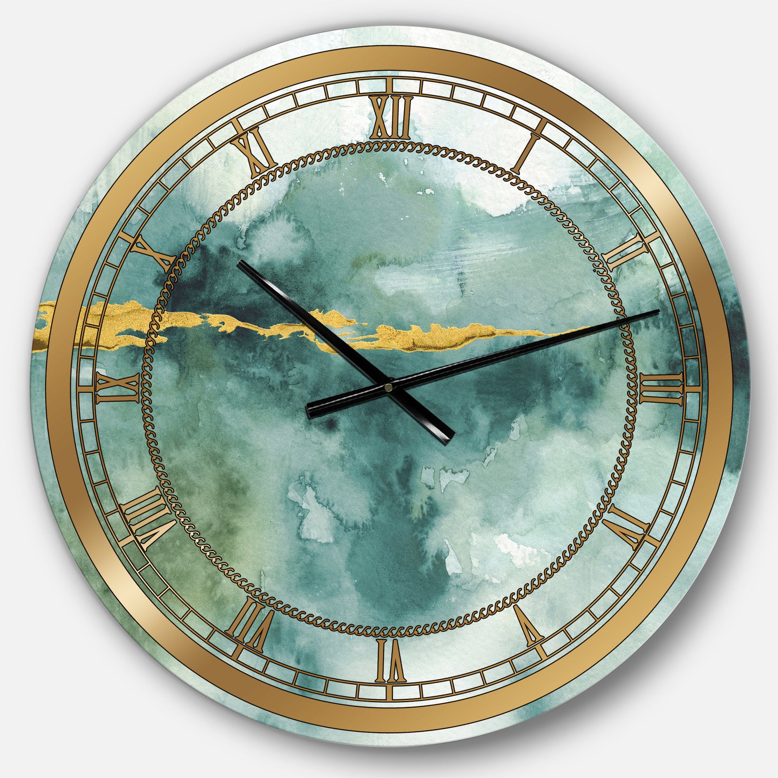 Blue Watercolor Impression with Gold - Glam Wall CLock